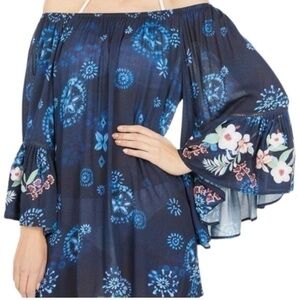 Johnny Was heavily embroidered Annia Off The Shoulder Cover Up/ Dress NWT
